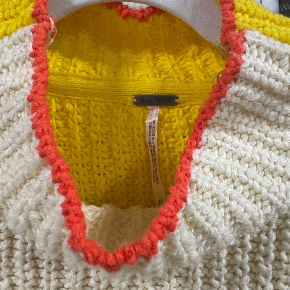Free People Chunky Colorblock Turtleneck Sweater Yellow Cream M - Picture 5 of 5